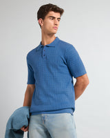 Potenza Steel Blue Knitted Cotton Polo T-Shirt