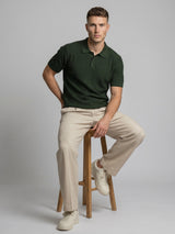 Trento Forest Green Knitted Cotton Polo T-Shirt