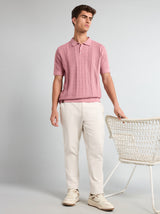 Wonder Onion Pink Knitted Cotton Polo T-Shirt