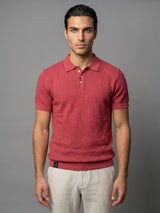 Merine Carrot Red Knitted Cotton Polo T-Shirt