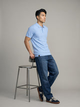 Merine SkyBlue Knitted Cotton Polo T-Shirt