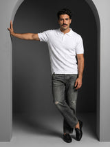 Basco White Knitted Cotton Polo T-Shirt
