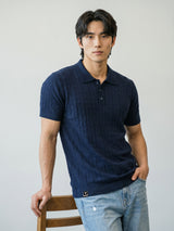Basco NavyBlue Knitted Cotton Polo T-Shirt