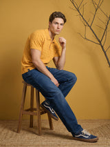 Basco Turmeric Yellow Knitted Cotton Polo T-Shirt