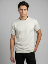 Thunder Ivory Cream Melange Knitted Cotton T-Shirt