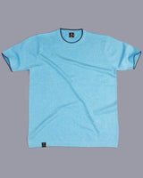 Thunder Aqua Blue Melange Knitted Cotton T-Shirt