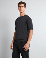 Thunder Charcoal Black Melange Knitted Cotton T-Shirt
