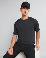 Thunder Charcoal Black Melange Knitted Cotton T-Shirt
