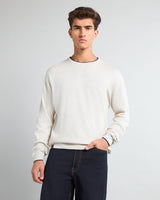 Vibrant Ivory Cream Melange Knitted Cotton Full Sleeves T-Shirt