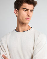 Vibrant Ivory Cream Melange Knitted Cotton Full Sleeves T-Shirt