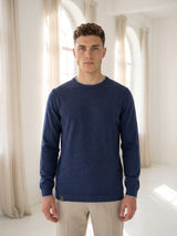 Vibrant NavyBlue Melange Knitted Cotton Full Sleeves T-Shirt
