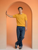 Potenza Turmeric Yellow Knitted Cotton Polo T-Shirt
