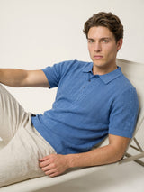 Wonder Steel Blue Knitted Cotton Polo T-Shirt