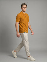 Wonder Goldenrod Yellow Knitted Cotton Polo T-Shirt