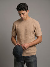 Triton Camel Cream Knitted Cotton T-Shirt