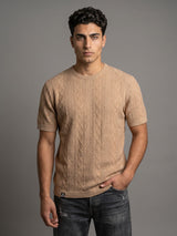 Triton Camel Cream Knitted Cotton T-Shirt