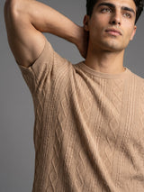 Triton Camel Cream Knitted Cotton T-Shirt
