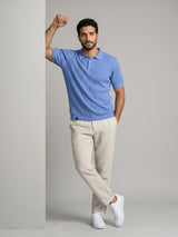 Potenza Baby Blue Melange Knitted Cotton Polo T-Shirt