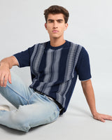 Infra NavyBlue Knitted Cotton Designer T-Shirt