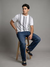 Infra Bright White Knitted Cotton Designer T-Shirt