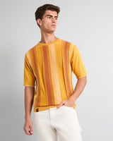 Infra Mustard Yellow Knitted Cotton Designer T-Shirt