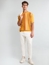 Infra Mustard Yellow Knitted Cotton Designer T-Shirt