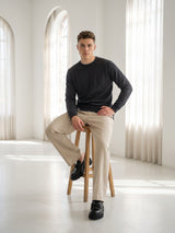 Vibrant Charcoal Black Melange Knitted Cotton Full Sleeves T-Shirt