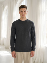 Vibrant Charcoal Black Melange Knitted Cotton Full Sleeves T-Shirt