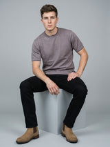Thunder Driftwood Melange Knitted Cotton T-Shirt