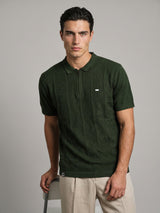 Bosstone Forest Green Knitted Cotton Zipper Polo T-Shirt