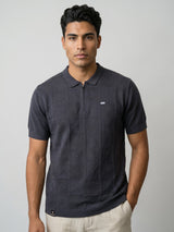 Bosstone Gray Knitted Cotton Zipper Polo T-Shirt