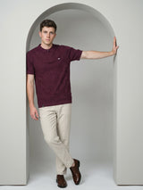 Bosstone Wine Maroon Knitted Cotton Zipper Polo T-Shirt