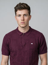 Bosstone Wine Maroon Knitted Cotton Zipper Polo T-Shirt
