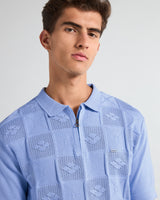 Bosstone Ice Blue Knitted Cotton Zipper Polo T-Shirt