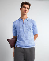 Bosstone Ice Blue Knitted Cotton Zipper Polo T-Shirt