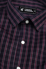 Dark brown with rusty red check shirt