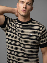 Tuzon Black Stripe Knitted Cotton T-Shirt