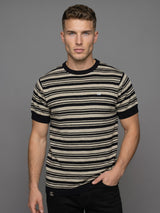 Tuzon Black Stripe Knitted Cotton T-Shirt