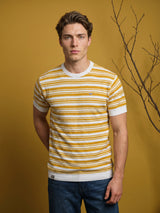 Tuzon Yellow Stripe Knitted Cotton T-Shirt