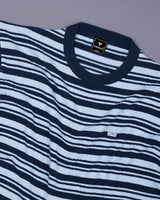 Tuzon Blue Stripe Knitted Cotton T-Shirt