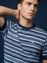 Tuzon Blue Stripe Knitted Cotton T-Shirt