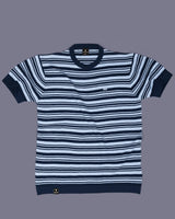 Tuzon Blue Stripe Knitted Cotton T-Shirt