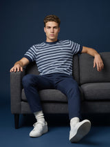 Tuzon Blue Stripe Knitted Cotton T-Shirt
