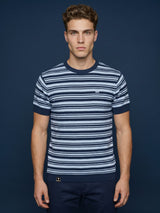 Tuzon Blue Stripe Knitted Cotton T-Shirt