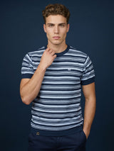 Tuzon Blue Stripe Knitted Cotton T-Shirt