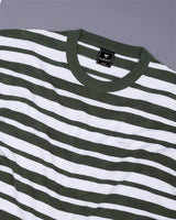 Aura Green Stripe Knitted Cotton T-Shirt