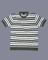 Aura Green Stripe Knitted Cotton T-Shirt