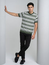 Aura Green Stripe Knitted Cotton T-Shirt