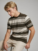 Mexico Green With Dust White Stripe Knitted Cotton T-Shirt