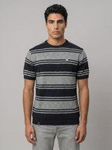 Mexico Gray Multi Stripe Knitted Cotton T-Shirt